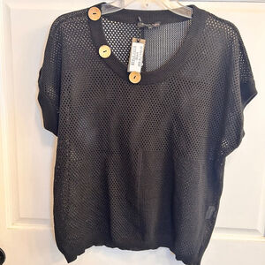 Women's French Kyss Black Mesh Top Size S
